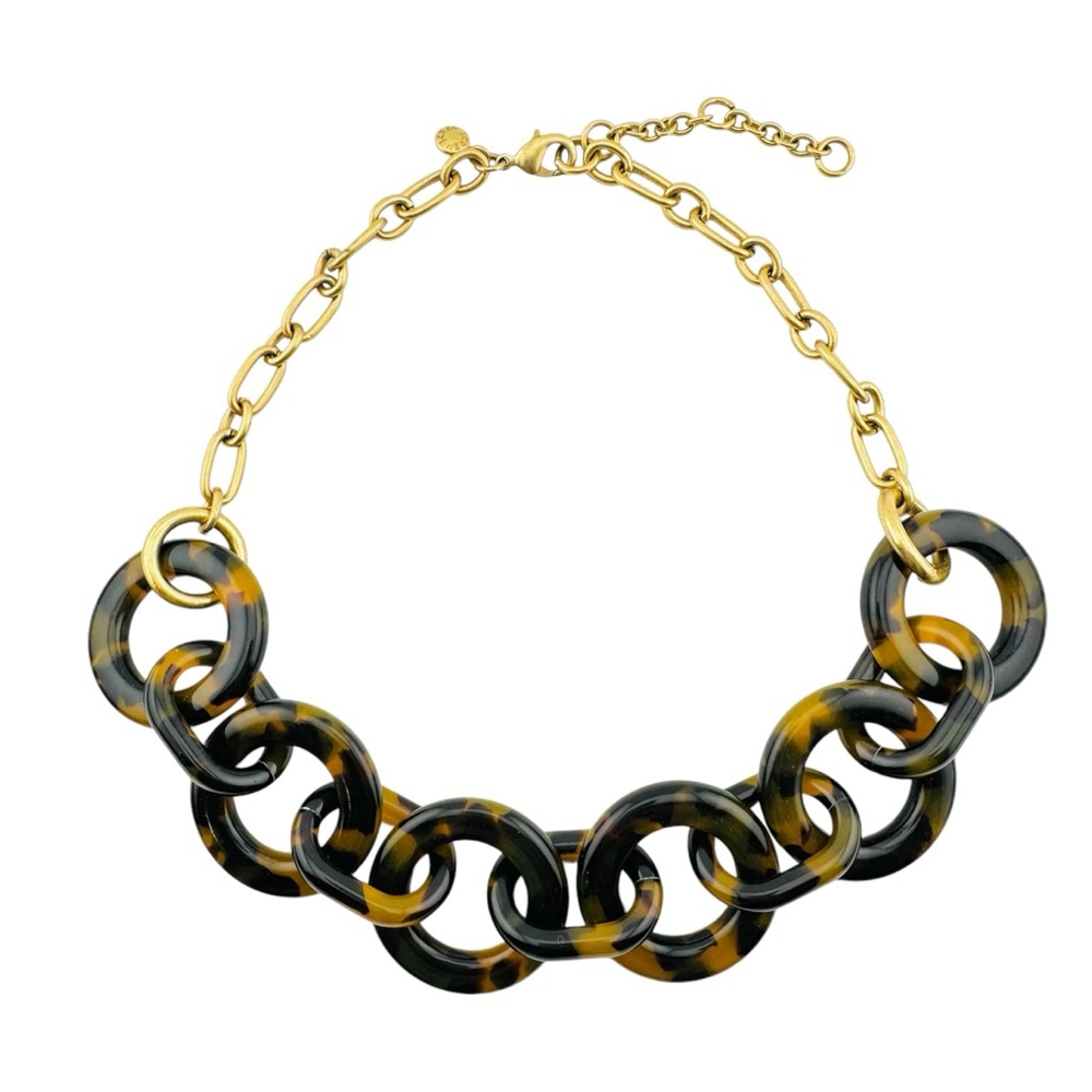 J.Crew Tortoiseshell Brown and Gold Chain Link Chunky Necklace - Picture 4 of 7